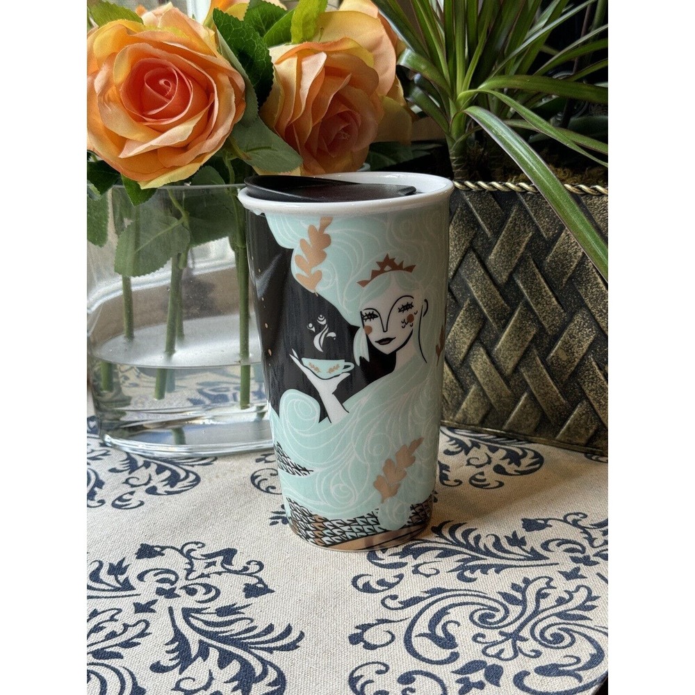 Starbucks 2018 Travel Mug Holiday Siren Mermaid Mint Green Black Tumbler 12 Oz